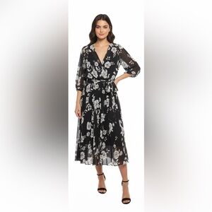 Calvin Klein Black Floral Long Sleeve Dress